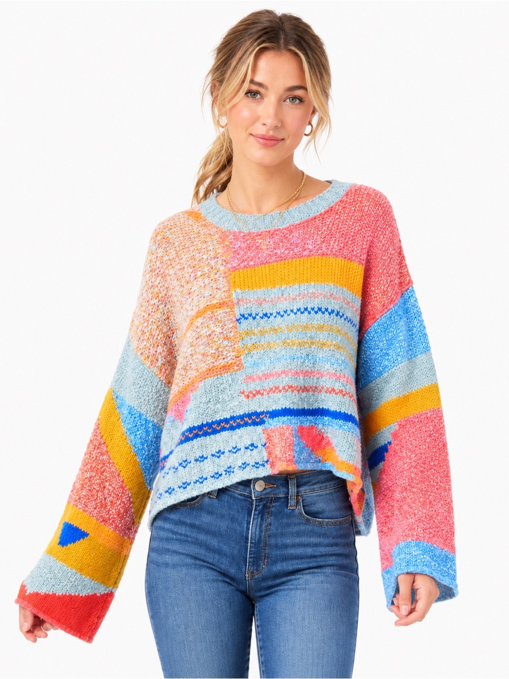 Francesca’s Sharlene Mixed Pattern Pullover Sz XL